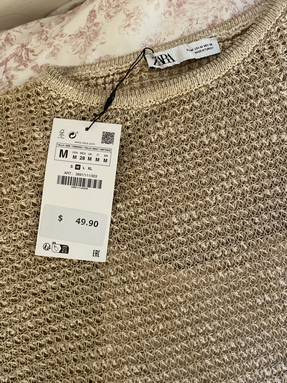 Zara Metallic Cream-Tan Crewneck Sweater - Picture 2 of 6